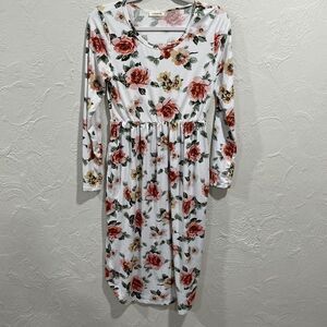 White floral print boho long sleeve midi dress size large